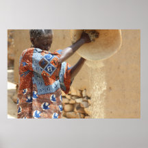 African Woman & Grain Harvest in Mali, West Africa Print