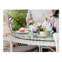 Afternoon tea and cakes in the garden postcards