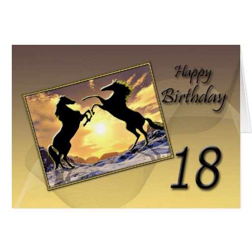 Age 18, Birthday card with rearing horses