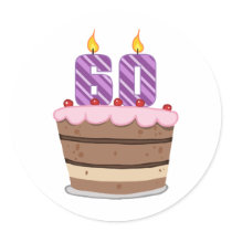 Age 60 on Birthday Cake Round Sticker