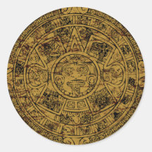 Aged Aztec Mayan Sun Stone Calendar Round Sticker