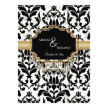 Aged Distressed Damask Golden Bling Look Wedding Invite