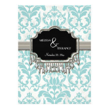 Aged Distressed Damask Silver Bling Look Wedding Custom Invitation