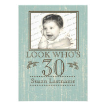 Aged Wood 30th Birthday Photo Personalized Invitations