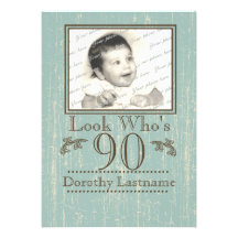 Aged Wood 90th Birthday Photo Personalized Announcement