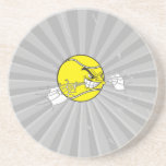 aggressive tennis ball biting net graphic coaster