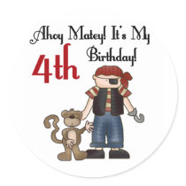 Ahoy Matey Pirate 4th Birthday Tshirts and Gifts Round Stickers