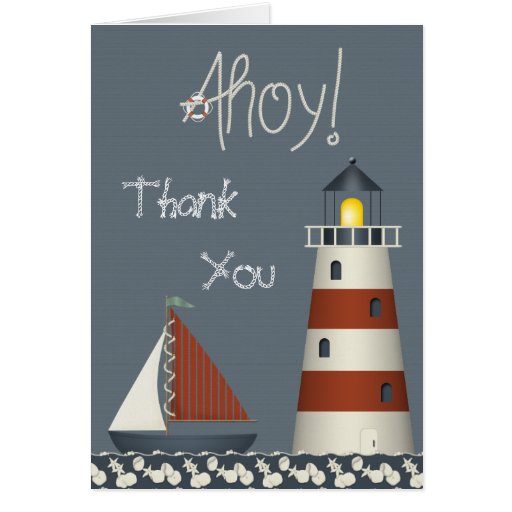 Ahoy Sail Boat & Lighthouse Thank You Card