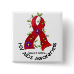 AIDS HIV Flower Ribbon 1 Pins
