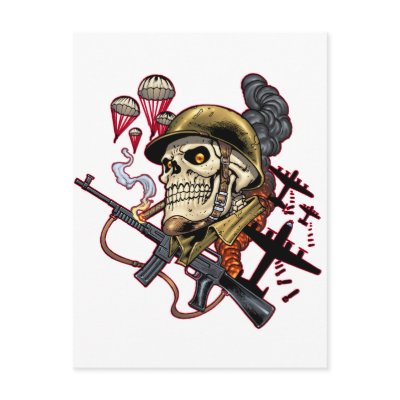 Airborne Marine Corps Parachute Skull by Al Rio Postcards by AlRioArt