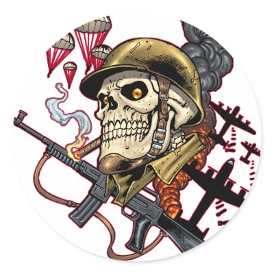 Airborne Marine Corps Parachute Skull by Al Rio Sticker by AlRioArt