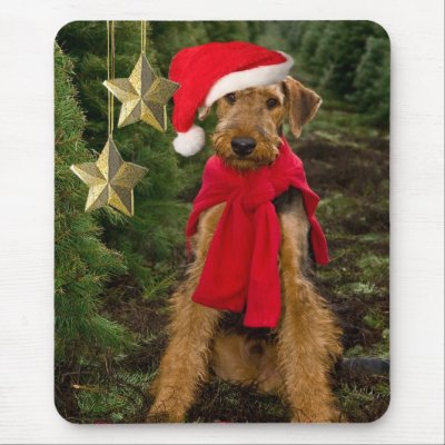 Airedale Christmas Santa Mouse Pads by friskybiz