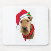 Airedale In Santa Hat Mousepads