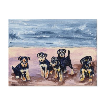 Airedale Puppies Postcard by Miss_Barbara