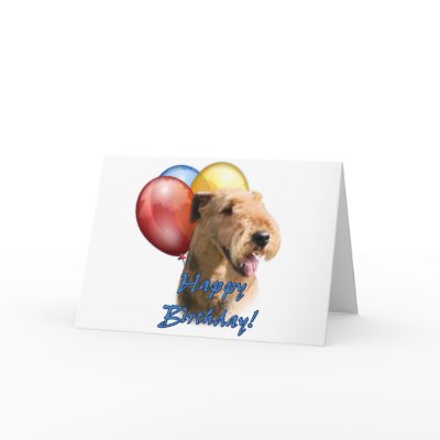 Airedale Terrier Happy Birthday Balloon Cards by GreyWolfCreation