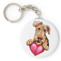 Airedale Terrier Holds My Heart no text Key Chain