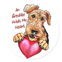 Airedale Terrier Holds My Heart Round Stickers