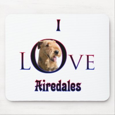 Airedale Terrier I Love Mouse Pads by GreyWolfCreation