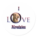 Airedale Terrier I Love Round Stickers
