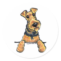 Airedale Terrier Line Art Round Sticker