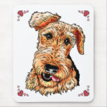 Airedale Terrier Pink Hearts Valentine's Day Mouse Pad