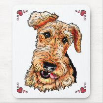 Airedale Terrier Pink Hearts Valentine's Day Mouse Pad
