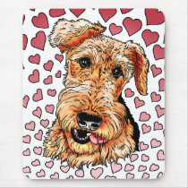 Airedale Terrier Pink Hearts Valentine's Day Mouse Pad