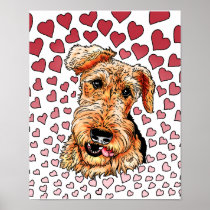 Airedale Terrier Pink Hearts Valentine's Day Poster
