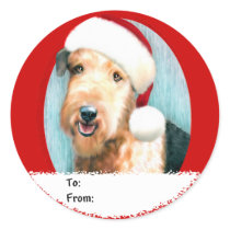 Airedale Terrier Santa Christmas Gift Tags Stickers