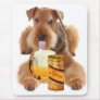 Airedale Terrier  shares a beer Mouse Mat