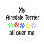 Airedale Terrier Walks Design Round Stickers