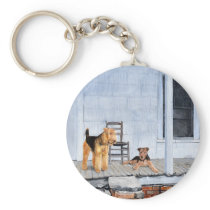 Airedale Terriers on the Veranda Keychain