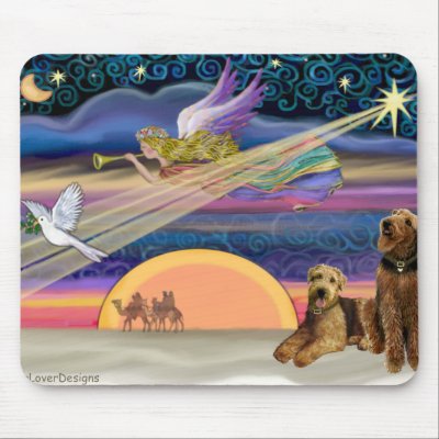 Airedales (two) - Christmas Star Mouse Mat by dogartchristmasgifts