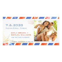 Airmail Summer Beach Save the Date Couple Photo Photo Greeting Card
