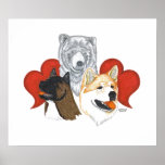 akita and bear head portrait print
