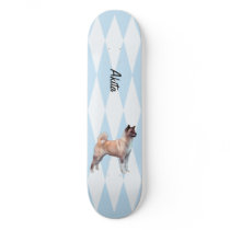 Akita - Blue w/ White Diamonds Design Skate Board Deck