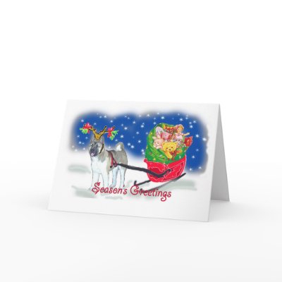 AKITA_Christmas_Sleigh Greeting Cards by knewfy