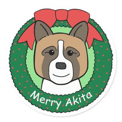 Akita Christmas Round Stickers by dogcartoons