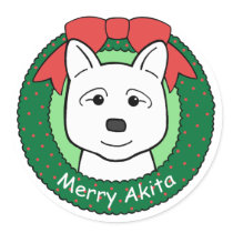 Akita Christmas Round Sticker