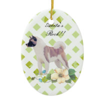 Akita ~ Green Leaves Desgn Ornaments