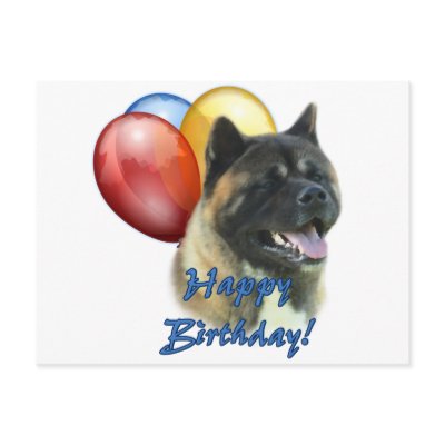 Akita Happy Birthday Balloons Postcard by GreyWolfCreation