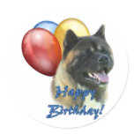 Akita Happy Birthday Balloons Round Sticker