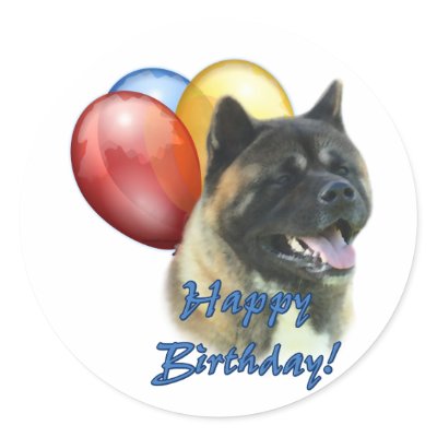 Akita Happy Birthday Balloons Round Sticker by GreyWolfCreation