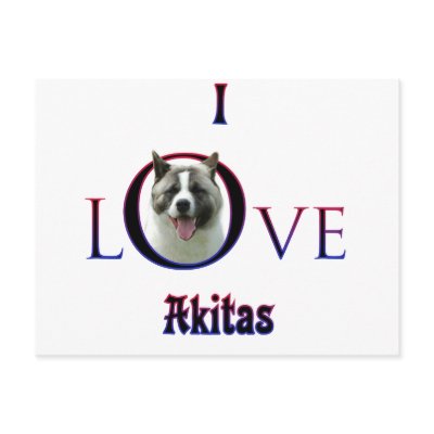 Akita I Love Post Card by GreyWolfCreation