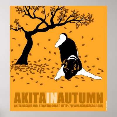 Akita in Autumn (24" x 26") Print by Azamiryou