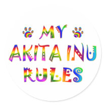 Akita Inu Rules Fun Round Sticker