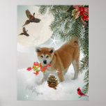 AKITA puppy playing in snow Poster