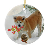 Akita Puppy Winter Play Ornaments