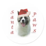 Akita Santa Paws Round Stickers