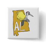 Alabama AL Map & Yellowhammer Woodpecker Cartoon